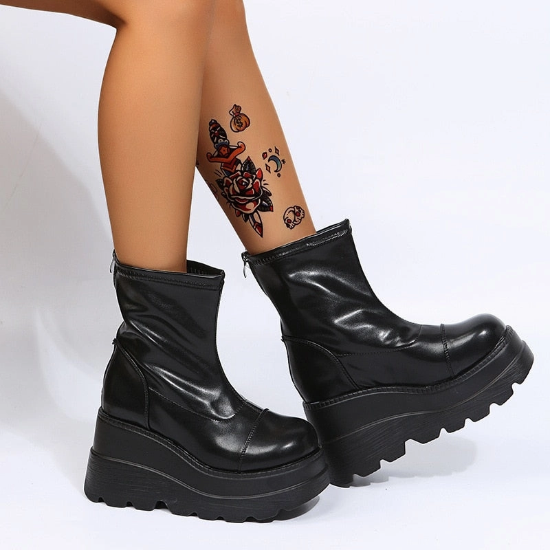 Adidas Water Moc Equipment Shoes Grunge Platform Ankle Boots Black