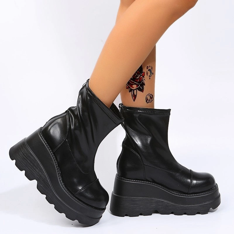 Grunge Platform Ankle Boots Black Adidas Springblade Shoes
