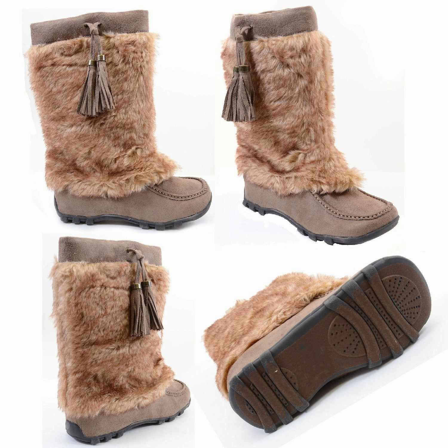 Mukluks Soft Vegan Furry Suede Tassel Winter Flat Boot Taupe Joules Wellington Rain Boots