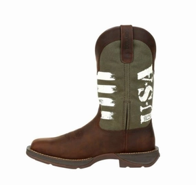 Adidas Miami Hurricanes Shoes Durango - Army Green USA Print Western Boot - #DDB0313