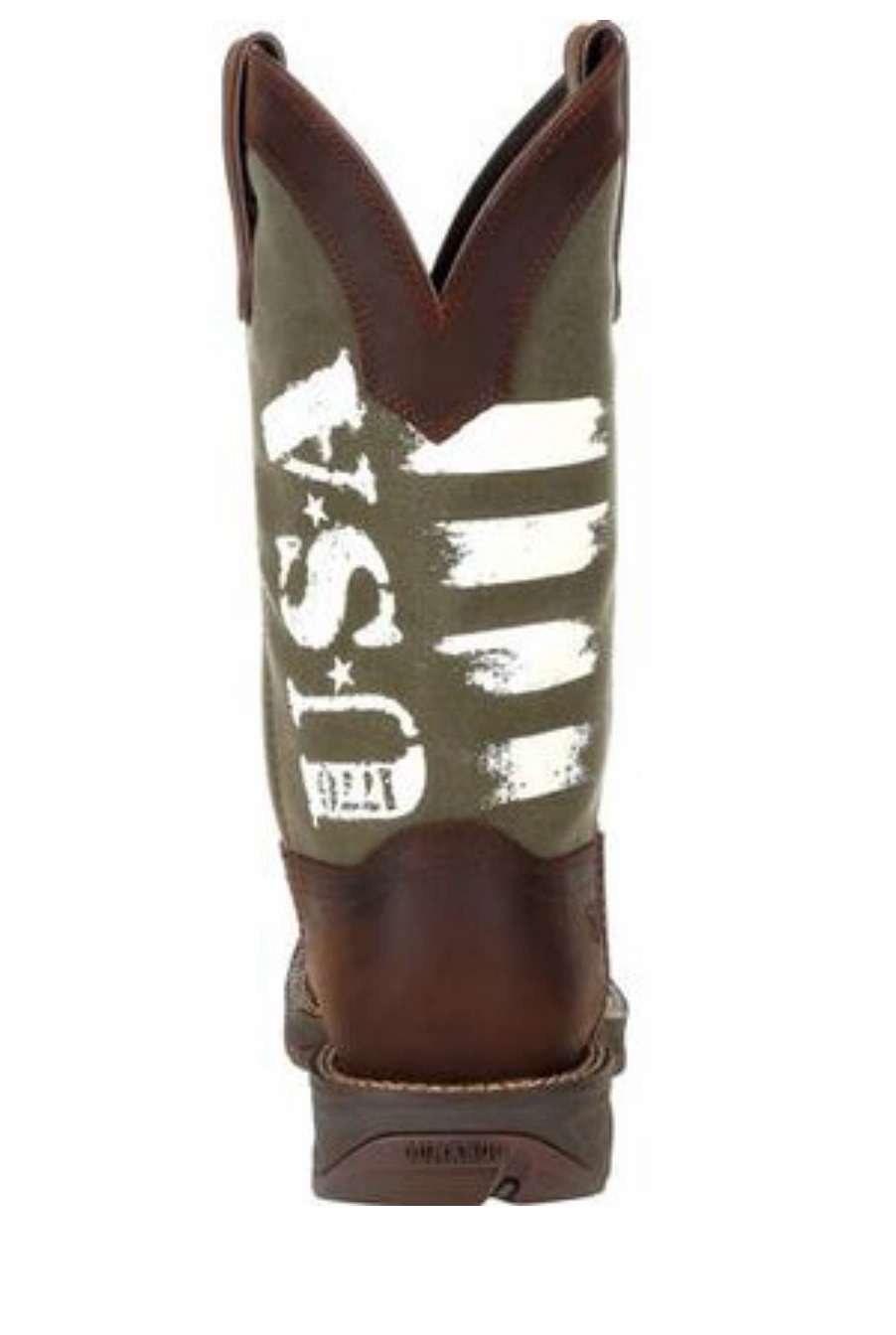 Arthur Ashe Shoes Adidas Durango - Army Green USA Print Western Boot - #DDB0313