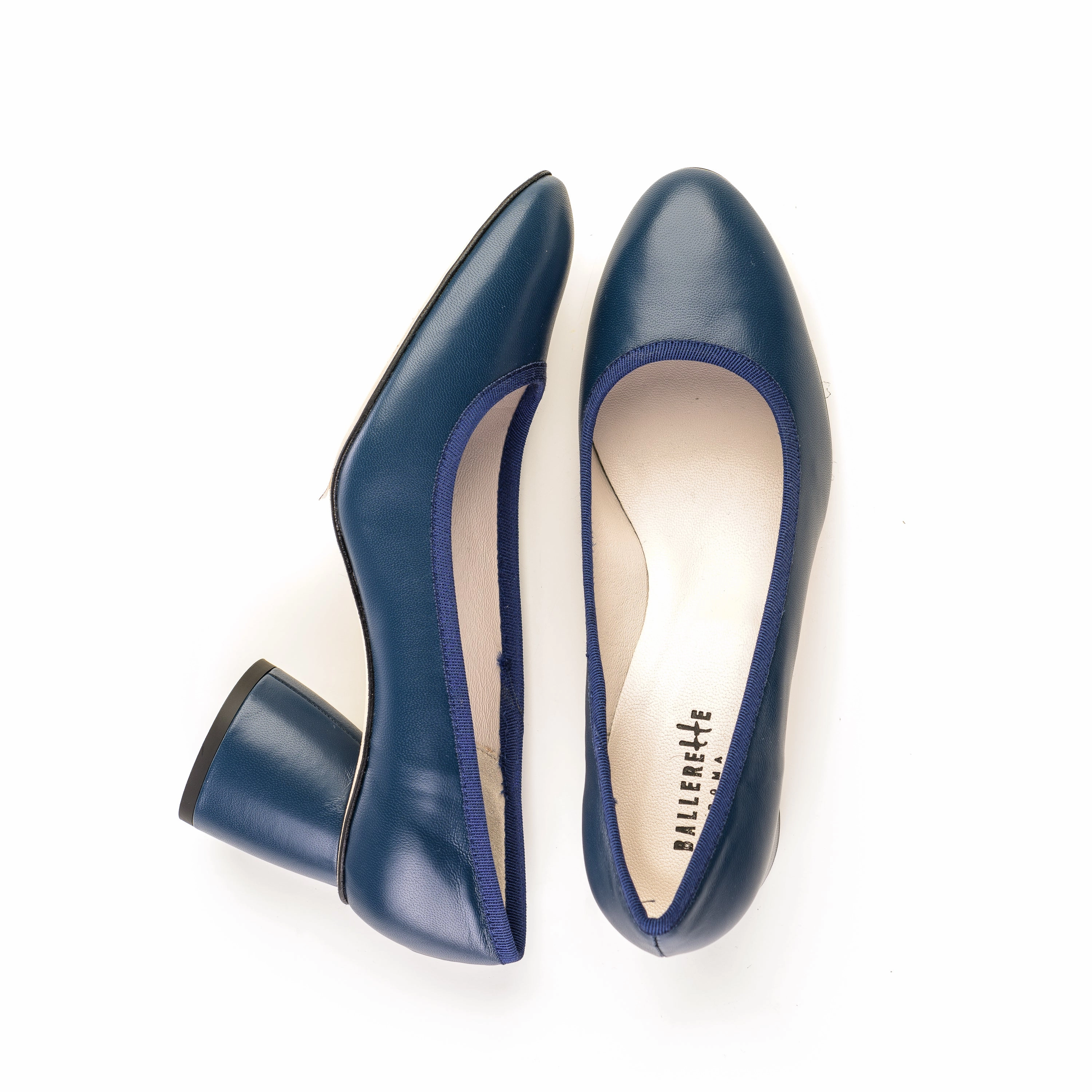 Good Shoes For Flat Feet Navy blue leather pump ballet flats with high heel