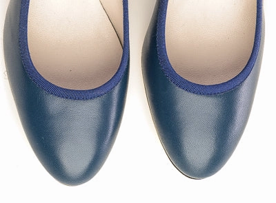 Navy blue leather pump ballet flats with high heel Shoes Wedding Flats