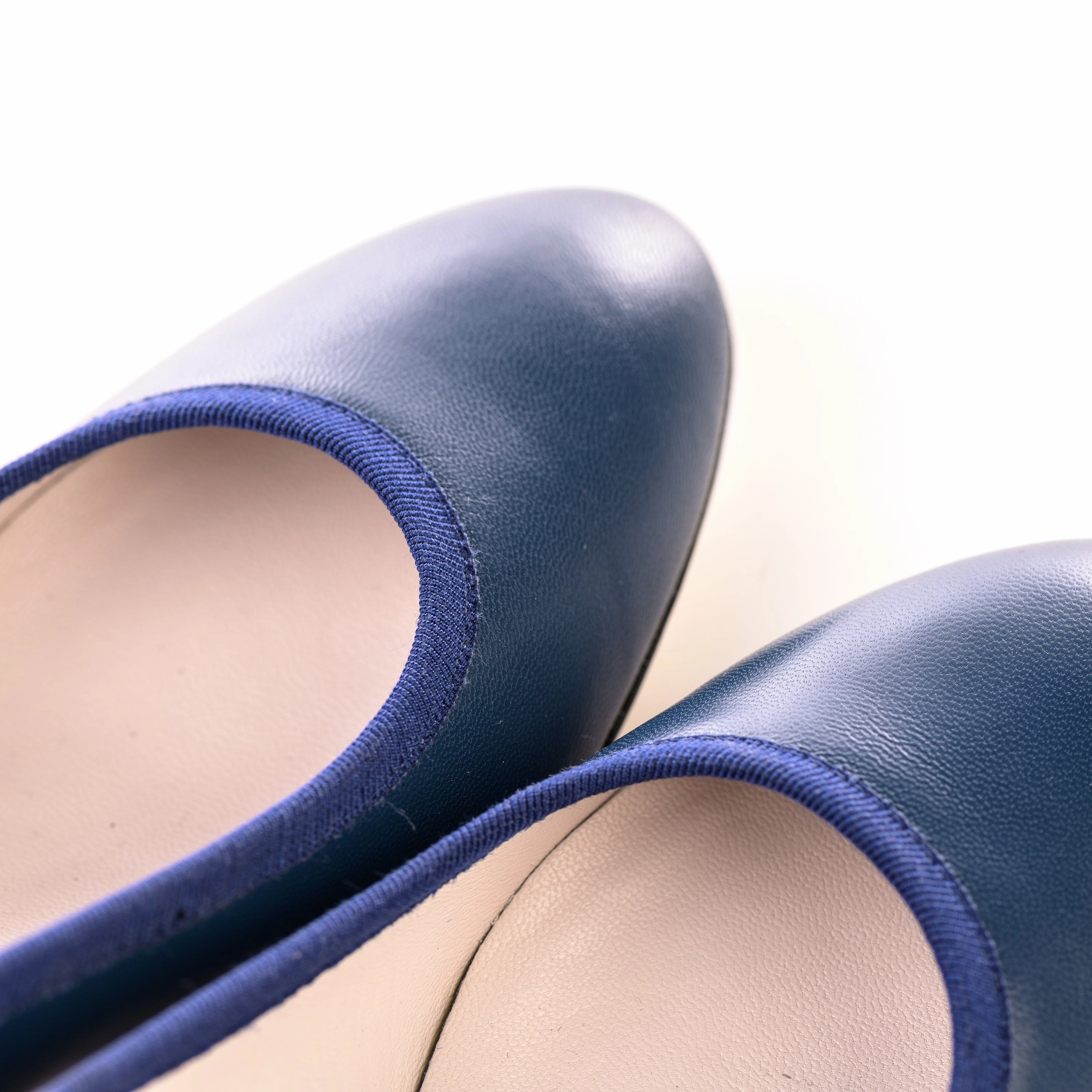 Navy blue leather pump ballet flats with high heel Good Flat Shoes