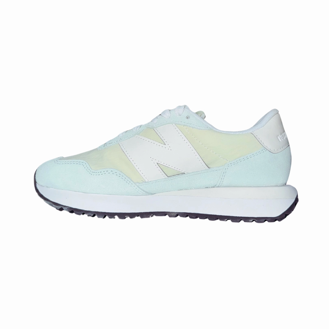 NEW BALANCE WS237HTG 237 v1 WMN'S (Medium) Light Aqua/White Suede & Mesh Lifestyle Shoes Pose Time