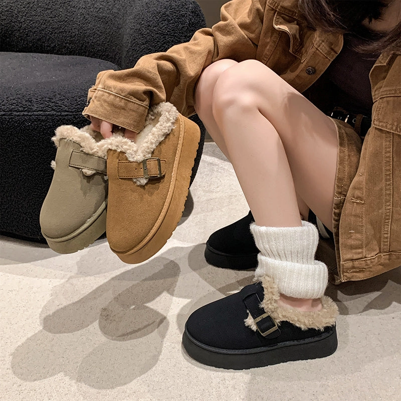Fashion Flats Shoes New Luxury Winter Women's Shoes Plush Fashion Retro Bean Shoes Cotton Women's Flat Sole Slippers Platform Women Boots