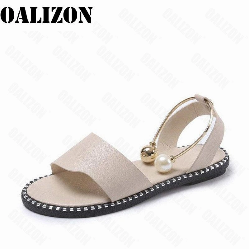 New Summer Women Beaded Pearly Sandals Slippers Shoes Ladies Flats Sandals Flip Flop Casual Flat Slingback Sandals Shoes Bridal Shoes With Pearls