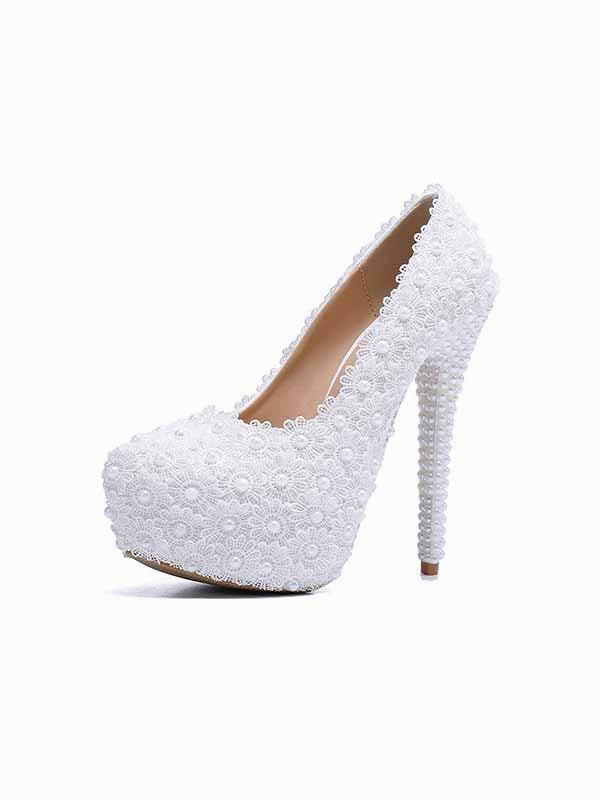 Dress Mule Shoes New wedding shoes, lace high heel wedding shoes for women, stiletto heels, large size platform shoes for women