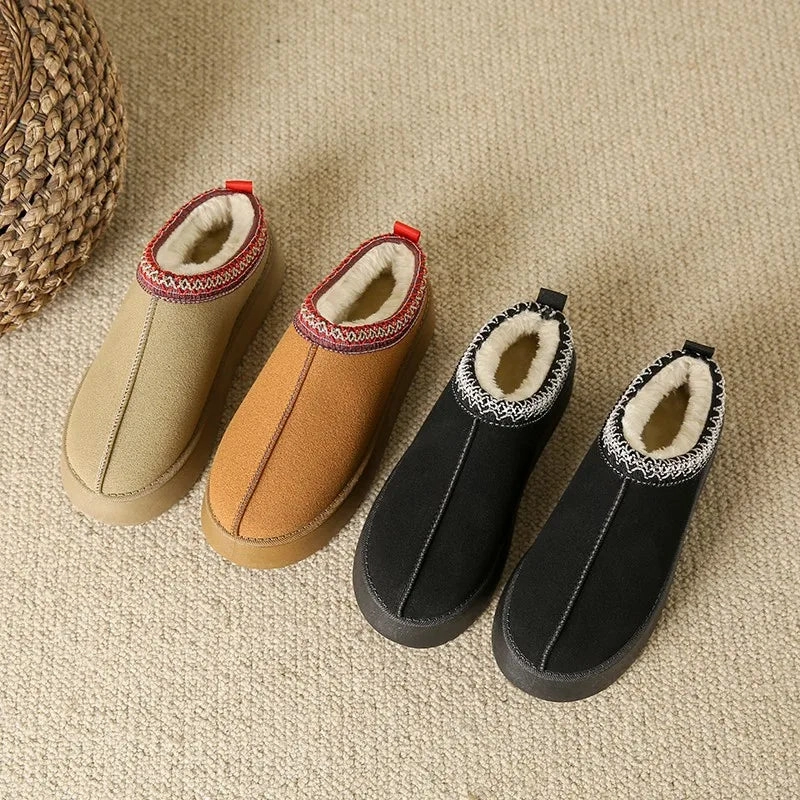 Dress Loafers With Tassels New Winter Retro Women Snow Warm Suede Leather Lazy Loafers Boots Shoes Woman Lady Female Flat Bottine Botas Boots Mujer Shoes