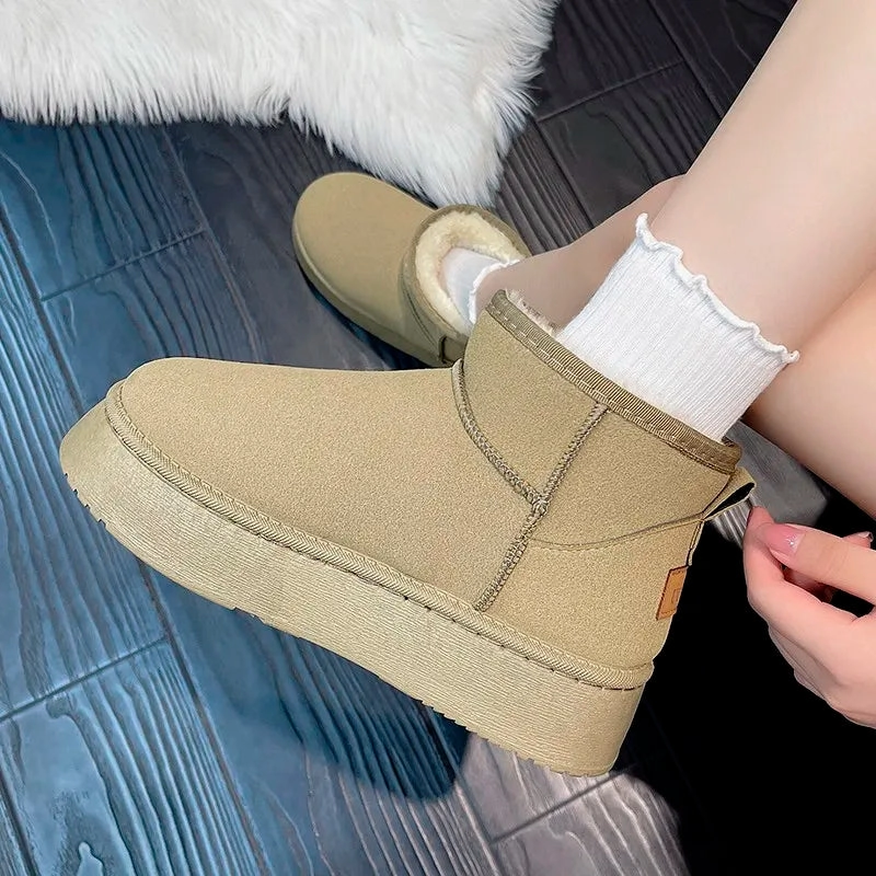 New Winter Women Short Plush Warm Snow Boots Flats Casual Shoes Suede Fur Chelsea Ankle Boots Platform Ladies Shoes Botas Mujer Snow Skis And Boots