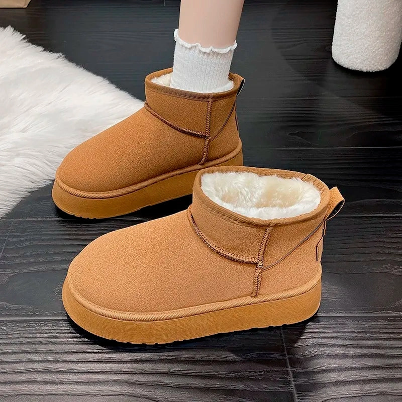 Everyday Snow Boots New Winter Women Short Plush Warm Snow Boots Flats Casual Shoes Suede Fur Chelsea Ankle Boots Platform Ladies Shoes Botas Mujer