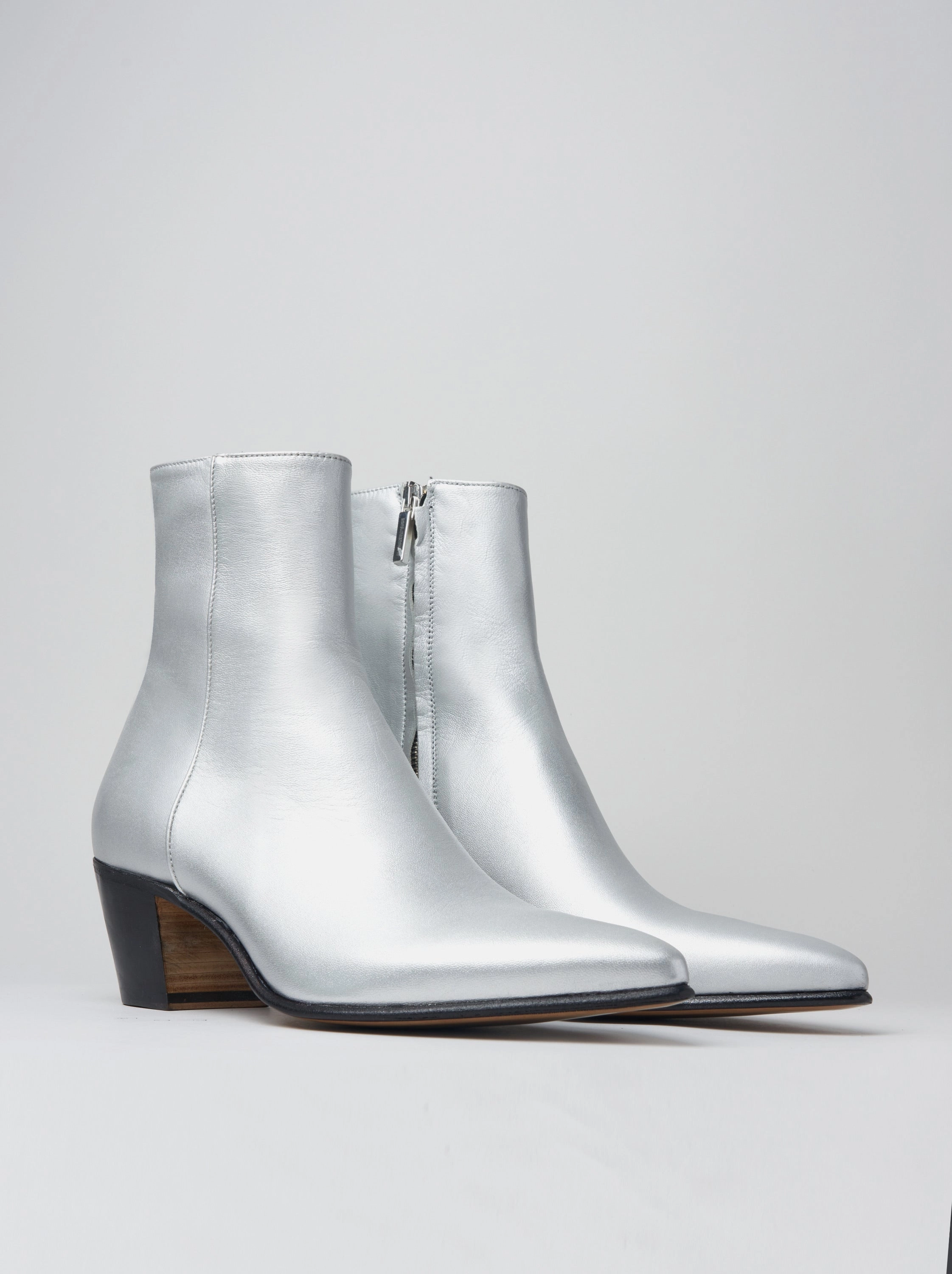 NICO 60MM ANKLE BOOT IN SILVER CALFSKIN Oxblood Colour Boots