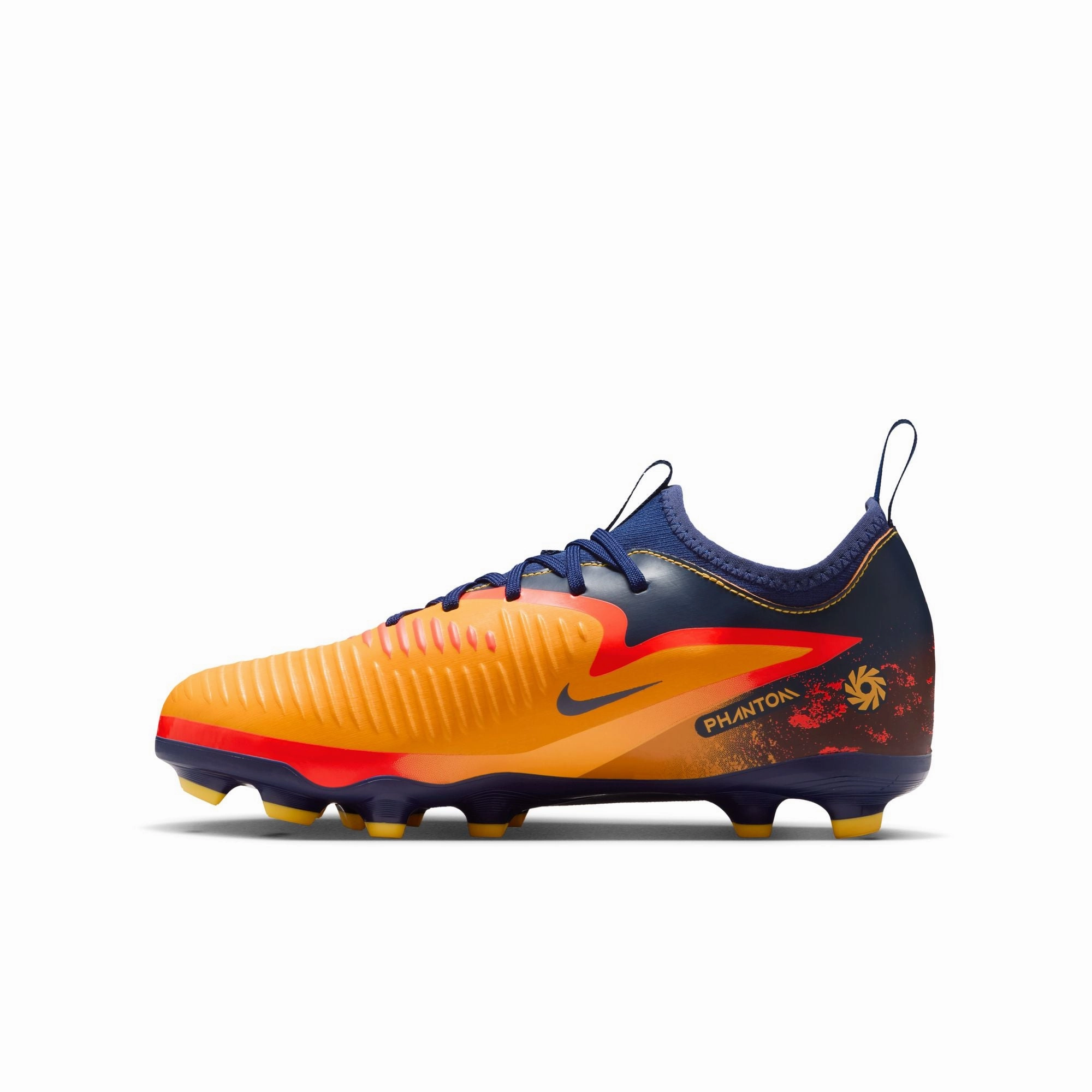 Teal Soccer Cleats Nike Junior Phantom 6 Low Academy Erling Haaland FG Firm Ground Soccer Cleats - Laser Orange/Lemon Venom/Blue Void