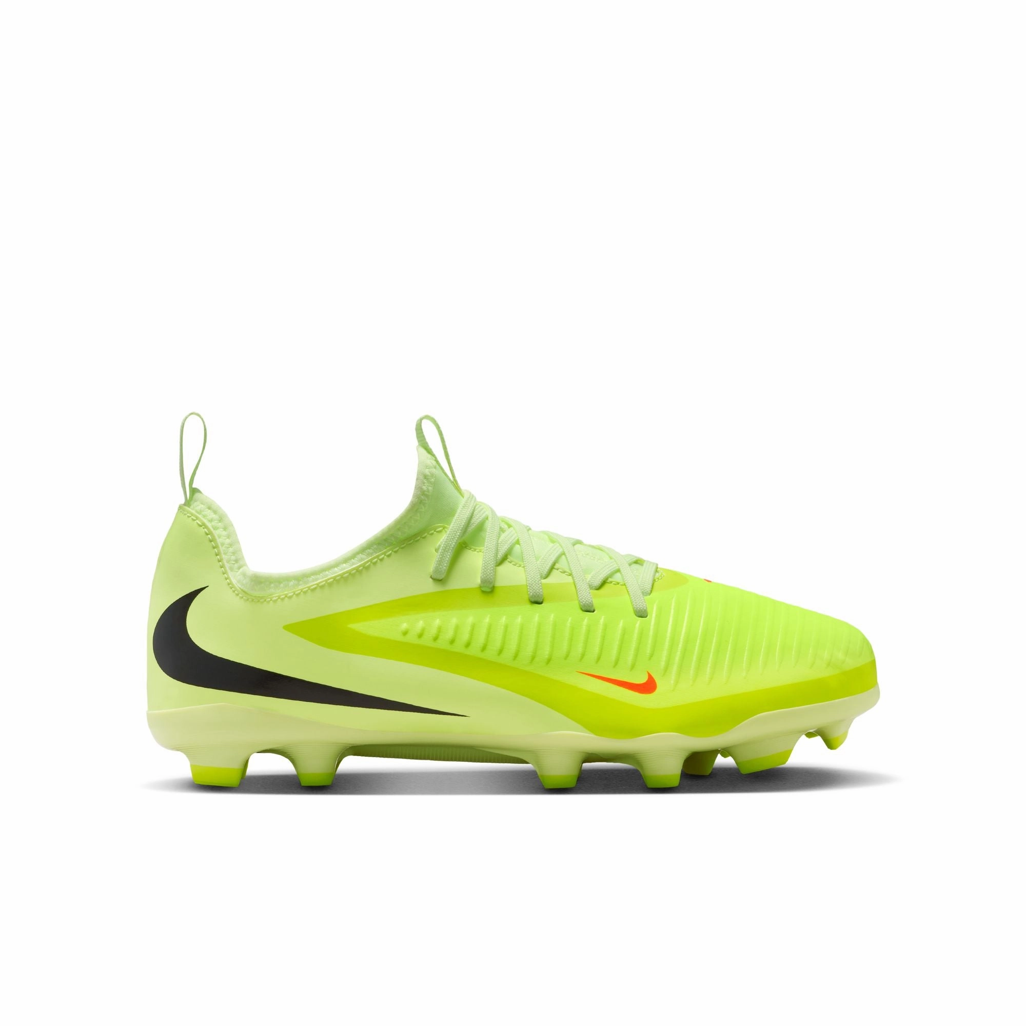 Nike Junior Phantom 6 Low Academy FG Firm Ground Soccer Cleats- Hyper Crimson/Black/ Life Lime Indoor Cleats Soccer