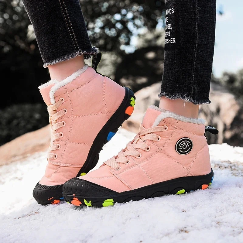 Kids Hiking Shoes Non-slip Boys Winter Sneakers Warm Plus Fur Boots Teenagers Sport Trekking Shoe for Girls High Top Boots Stitched Hiking Boots