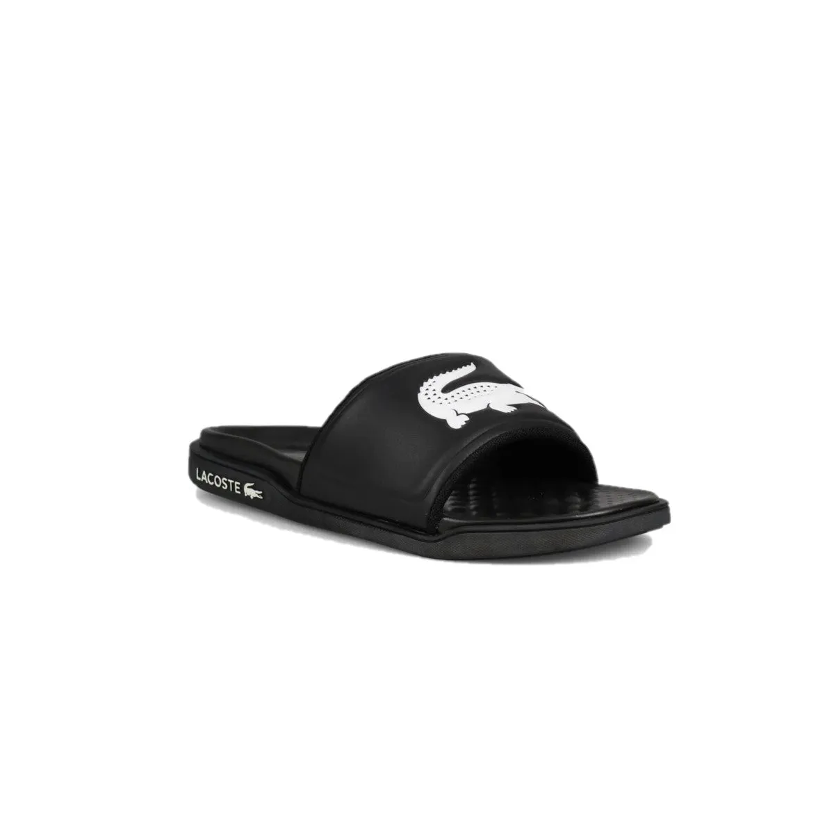 LACOSTE 7-43CMA0020312 CROCO DUALISTE LOGO STRAP 0922 MN'S (Medium) Black/White Synthetic Slide Durable Rubber Effortless Style