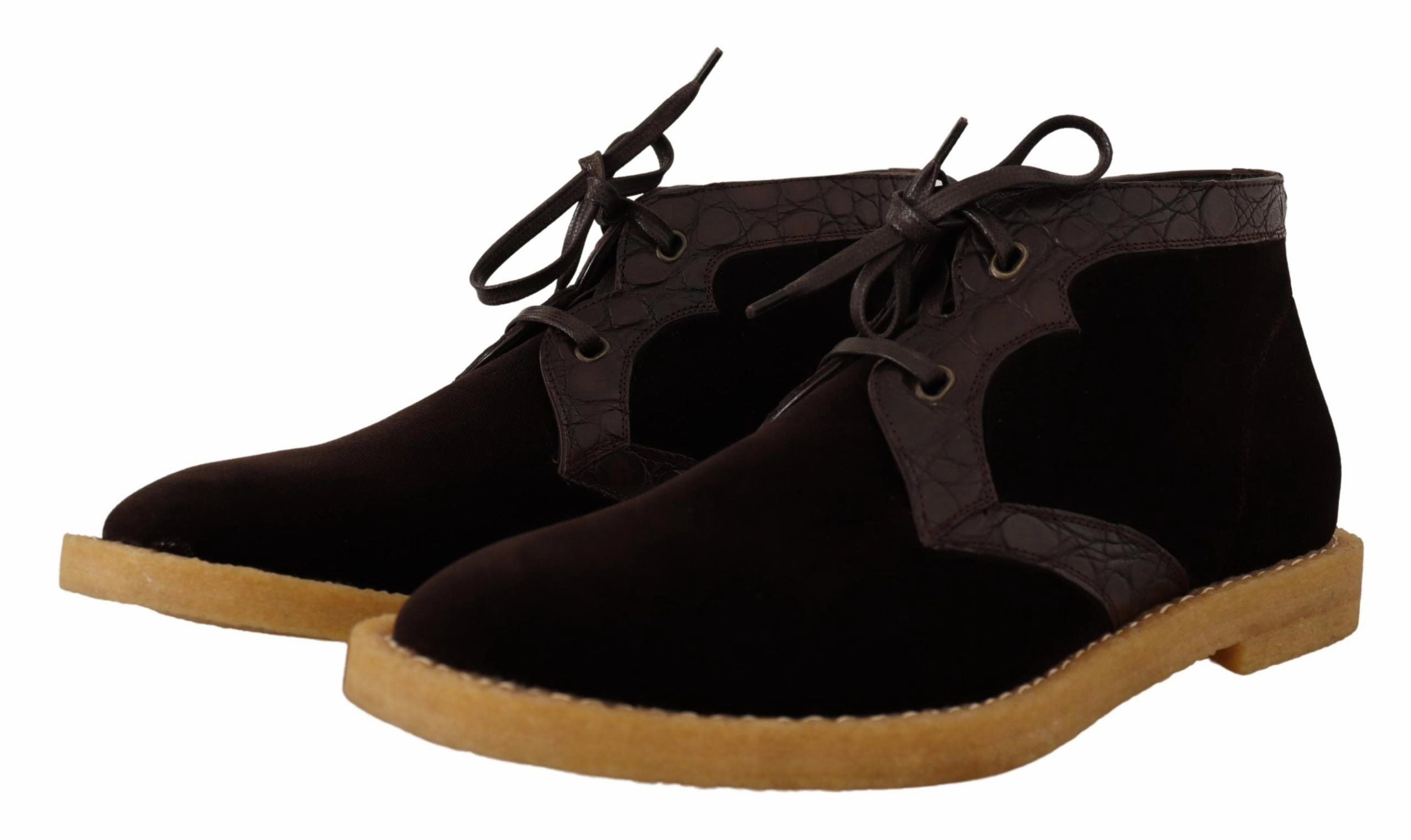 Dolce & Gabbana Exotic Caiman Leather Ankle Boots in Brown Gator Skin Boots