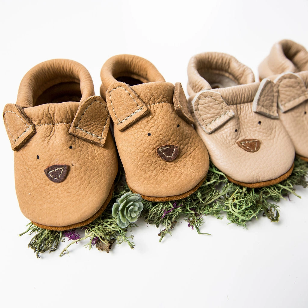 Oat & Flax Bear// Cute Critters Leather Shoes Baby and Toddler Knee High Boots With Stiletto Heel