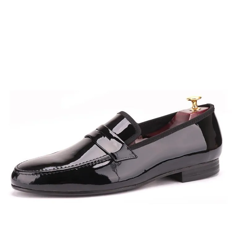 OneDrop Black Patent Leather Handmade Men Party Wedding Banquet Prom Loafers Sneaker Loafers