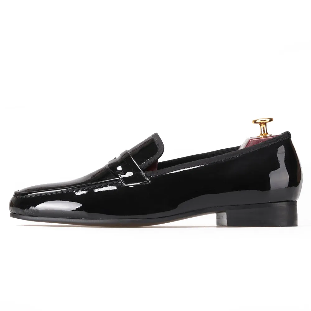 Loafers Dressing Style OneDrop Black Patent Leather Handmade Men Party Wedding Banquet Prom Loafers