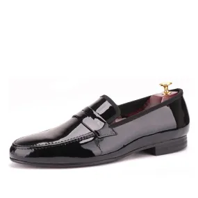 OneDrop Black Patent Leather Handmade Men Party Wedding Banquet Prom Loafers Adrian Loafers