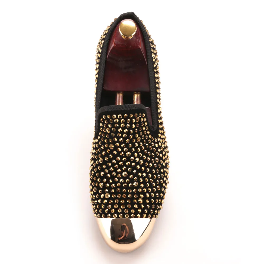 Jm Weston Loafers OneDrop Gold Toe And Gold Crystal Handmade Men Dress Shoes Leather Party Wedding Prom Loafers