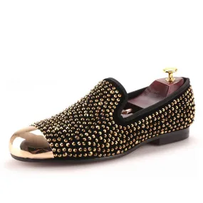OneDrop Gold Toe And Gold Crystal Handmade Men Dress Shoes Leather Party Wedding Prom Loafers Bass Mary Jane Loafers