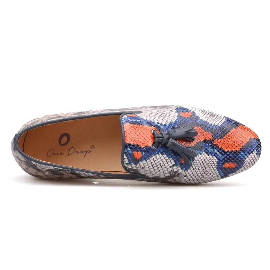 OneDrop Handmade Men Dress Shoes Cow Leather Snake Pattern Party Wedding Prom Loafers Leather Penny Loafers