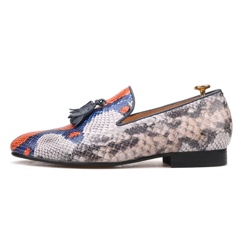 Loafers History OneDrop Handmade Men Dress Shoes Cow Leather Snake Pattern Party Wedding Prom Loafers