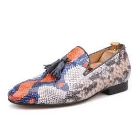 OneDrop Handmade Men Dress Shoes Cow Leather Snake Pattern Party Wedding Prom Loafers Slip-on Loafers Casual