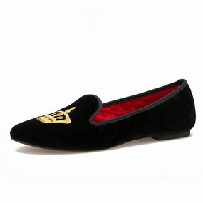 Sanctuary Loafers OneDrop Crown Embroidery Women Velvet Dress Shoes Party Wedding Prom Loafers