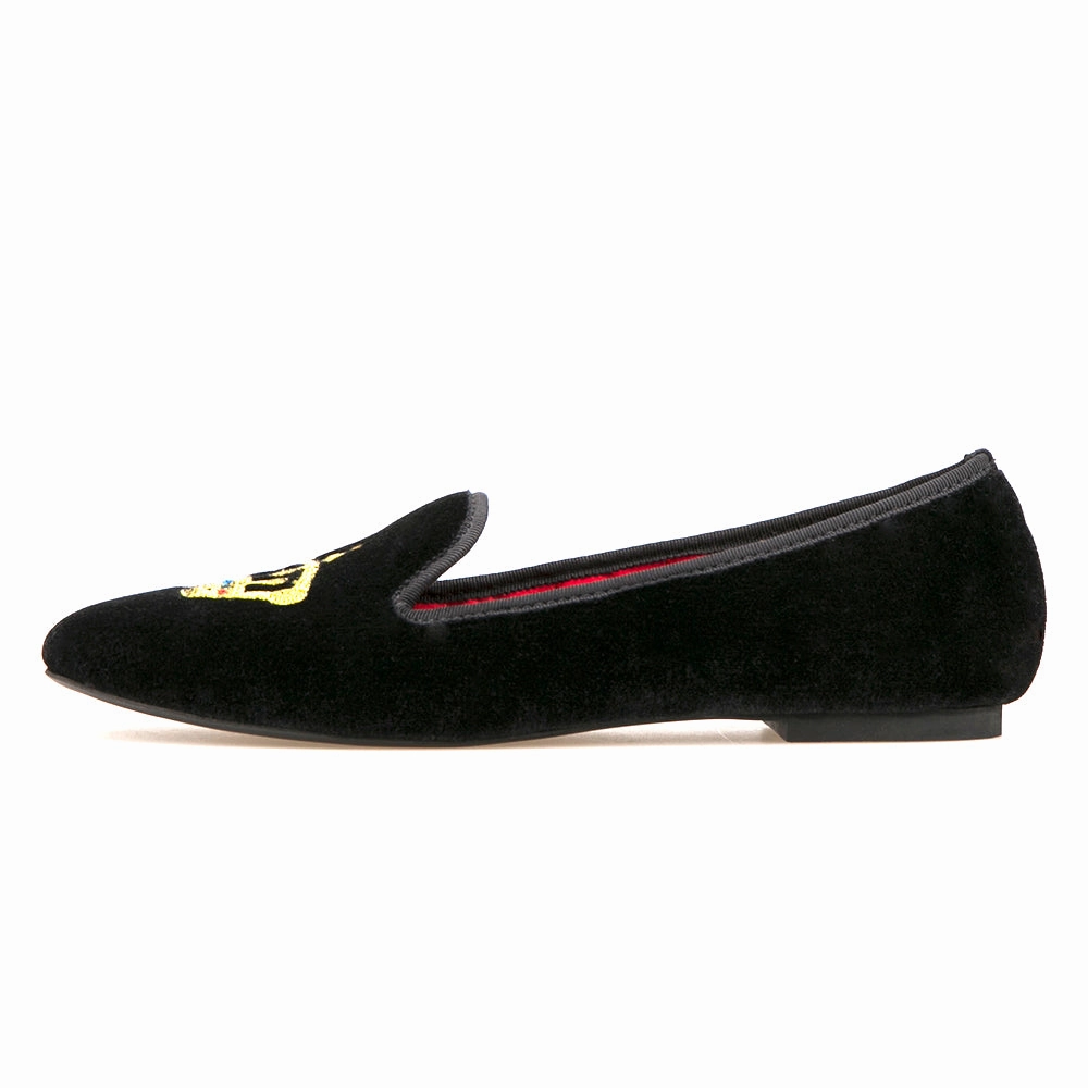 OneDrop Crown Embroidery Women Velvet Dress Shoes Party Wedding Prom Loafers Plume Loafers