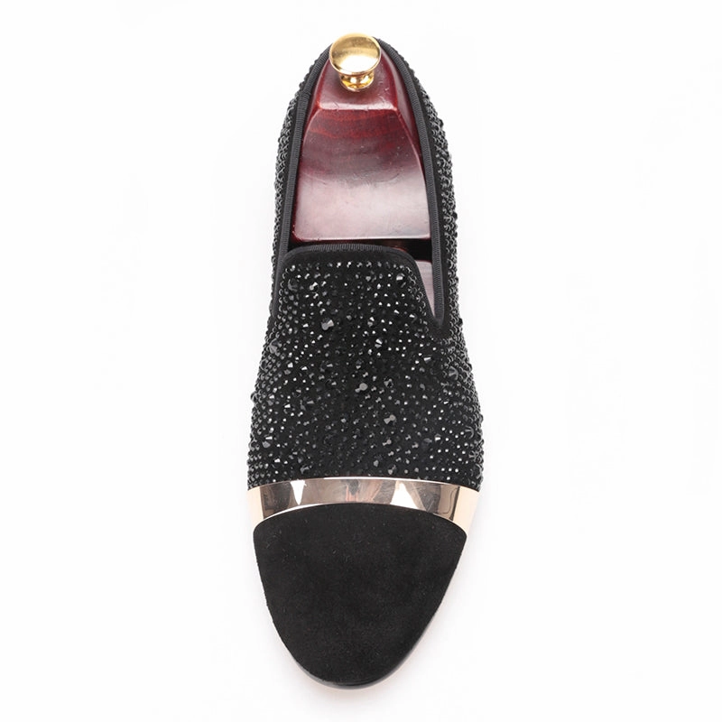 Loafers Weejuns OneDrop Handmade Black Diamonds Men Dress Shoes Gold Strap Banquet Party Wedding Prom Loafers