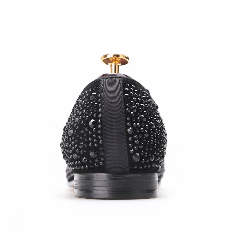 OneDrop Handmade Black Diamonds Men Dress Shoes Gold Strap Banquet Party Wedding Prom Loafers Cookie Cutter Loafers