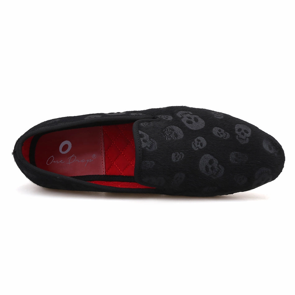 OneDrop Handmade Horsehair Skull Embossed Velvet Men Party Wedding Prom Loafers Church's Shoes Loafers
