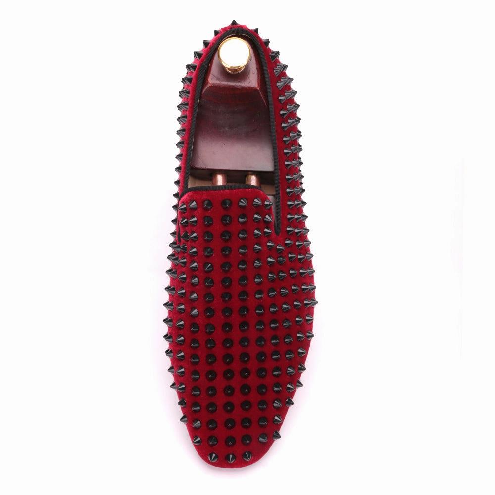 Johnston And Murphy Suede Loafers OneDrop Handmade Men Dress Shoes Velvet Black Spikes Rivets Party Wedding Prom Loafers