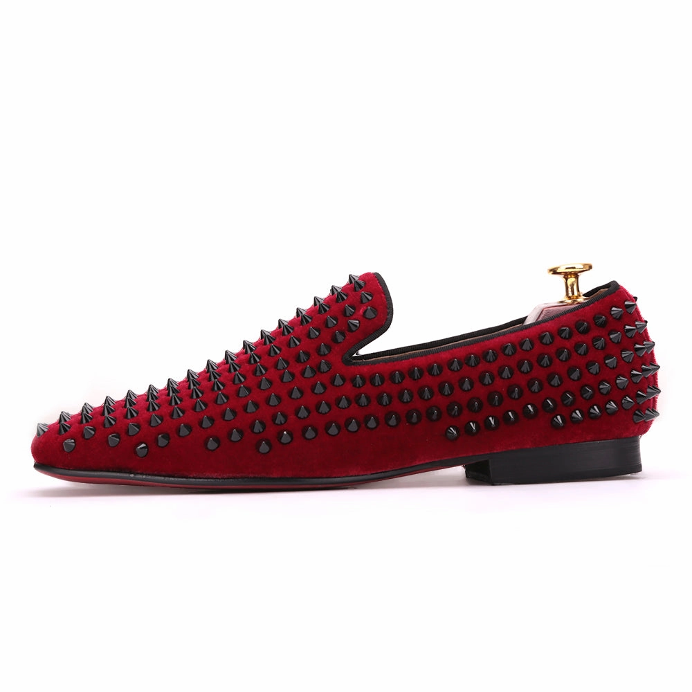 OneDrop Handmade Men Dress Shoes Velvet Black Spikes Rivets Party Wedding Prom Loafers Loafers At Dsw