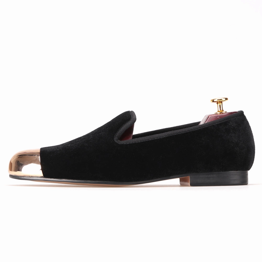 OneDrop Handmade Men Metal Toe Black Velvet Dress Shoes Prom Wedding Party Banquet Loafers