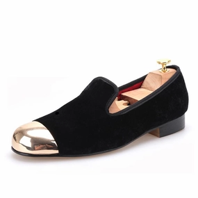 Kaveh Loafers OneDrop Handmade Men Metal Toe Black Velvet Dress Shoes Prom Wedding Party Banquet Loafers