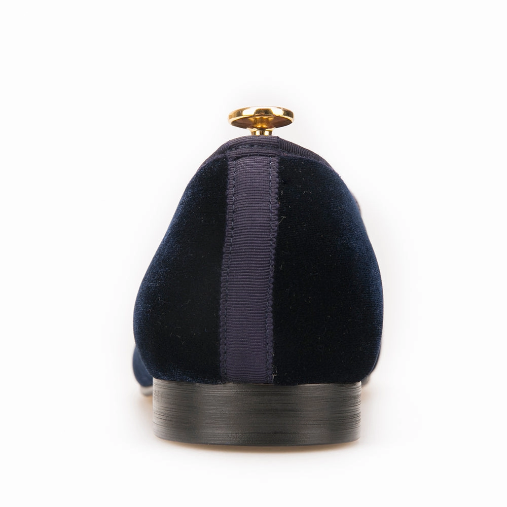 Loafers Michael Kors OneDrop Handmade Men Navy Velvet Gold Metal Toe Dress Shoes Party Wedding Prom Loafers