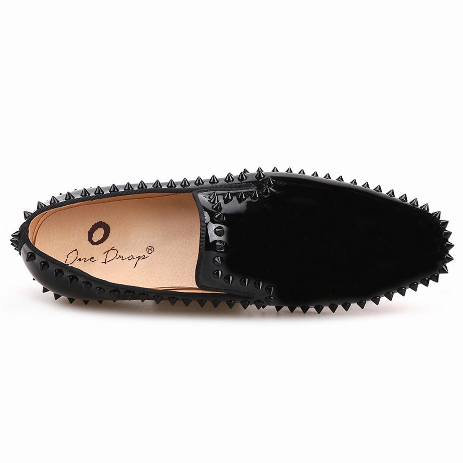 Calvin Klein Loafers OneDrop Handmade Patent Leather Men Dress Shoes Black Spikes Red Bottom Wedding Party Prom Loafers