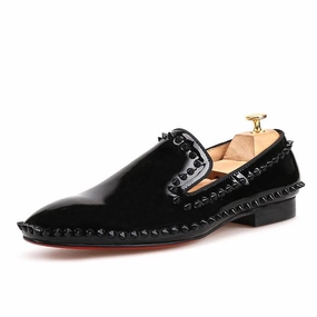 Loafers Restaurant OneDrop Handmade Patent Leather Men Dress Shoes Black Spikes Red Bottom Wedding Party Prom Loafers