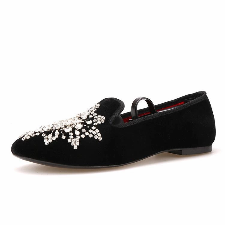 OneDrop Handmade Rhinestone Women Dress Shoes Velvet Party Wedding Prom Loafers Loafers Bread Company