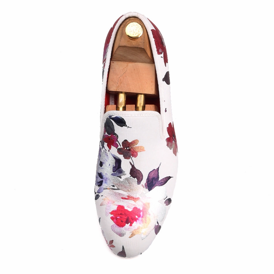 Aime Leon Dore Taverna Loafers OneDrop Handmade White Color Print Gold Flower Men Wedding Party Prom Loafers