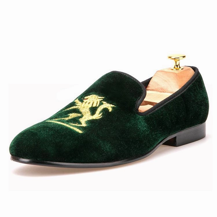 Vintage Gucci Loafers OneDrop Lion Embroidery Velvet Men Handmade Dress Shoes Party Wedding Banquet Prom Loafer