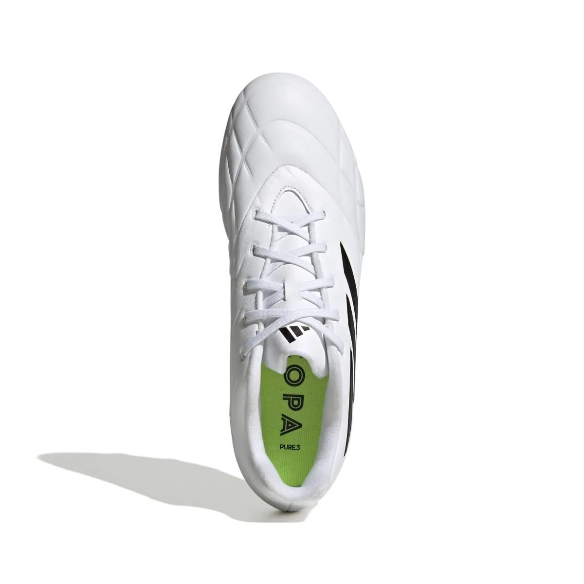 ADIDAS HQ8984 COPA PURE.3 FG MN'S (Medium) White/Black/Lemon Leather Soccer Shoes Dinner Look
