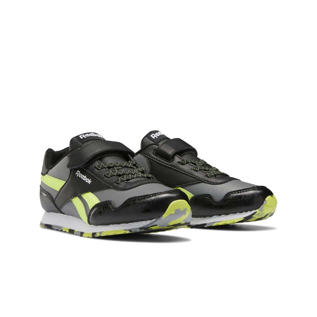 Reinforced heel Adjustable Fit REEBOK GW3742 ROYAL CL JOGGER 3.0 1V YTH'S (Medium) Black/Grey/Yellow Synthetic Lifestyle Shoes