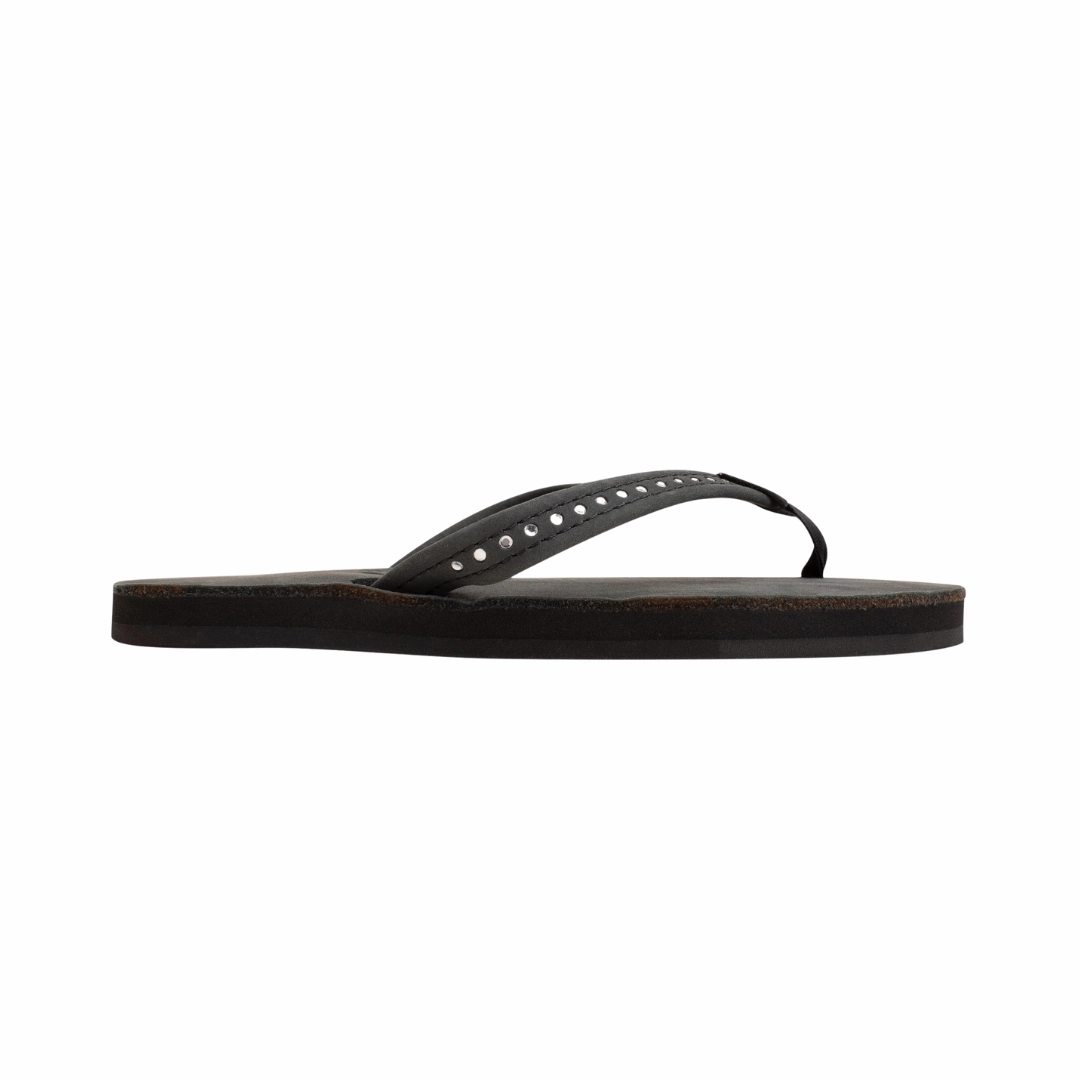 RAINBOW 101CLTSNK/PBLK CRYSTAL YTH'S (Medium) Black Leather Narrow Strap Sandals Chunky Sole Pet Jog