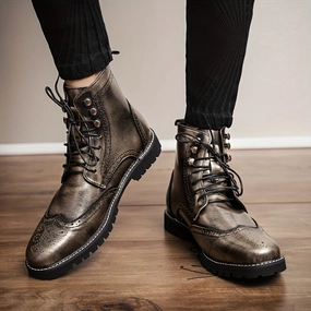 Old Work Boots Formal Events Dress Boots For Men | Plus Size High Top Derby Boots