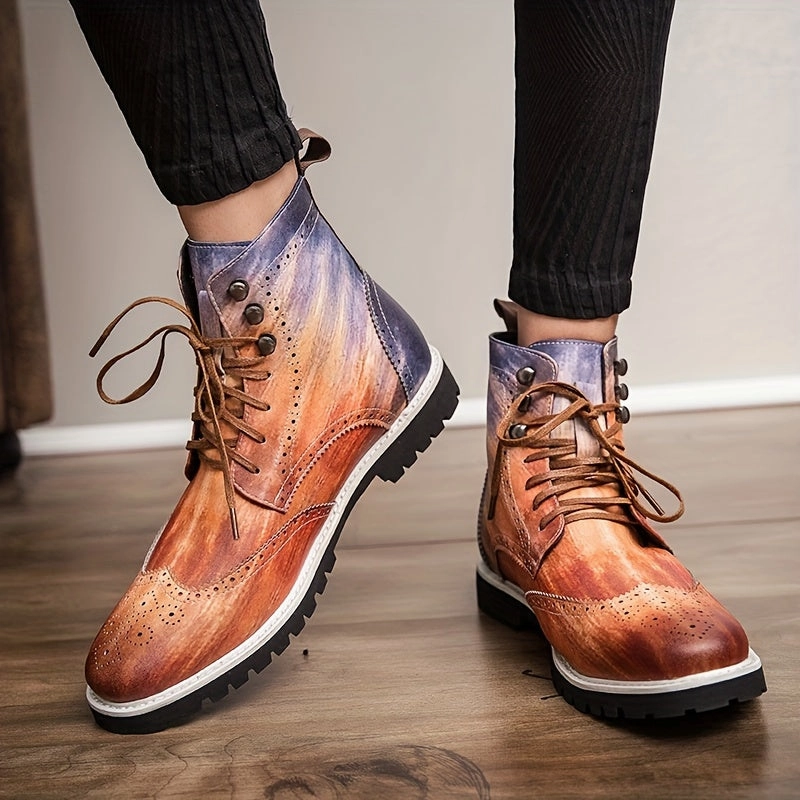 Distressed Work Boots Formal Events Dress Boots For Men | Plus Size High Top Derby Boots